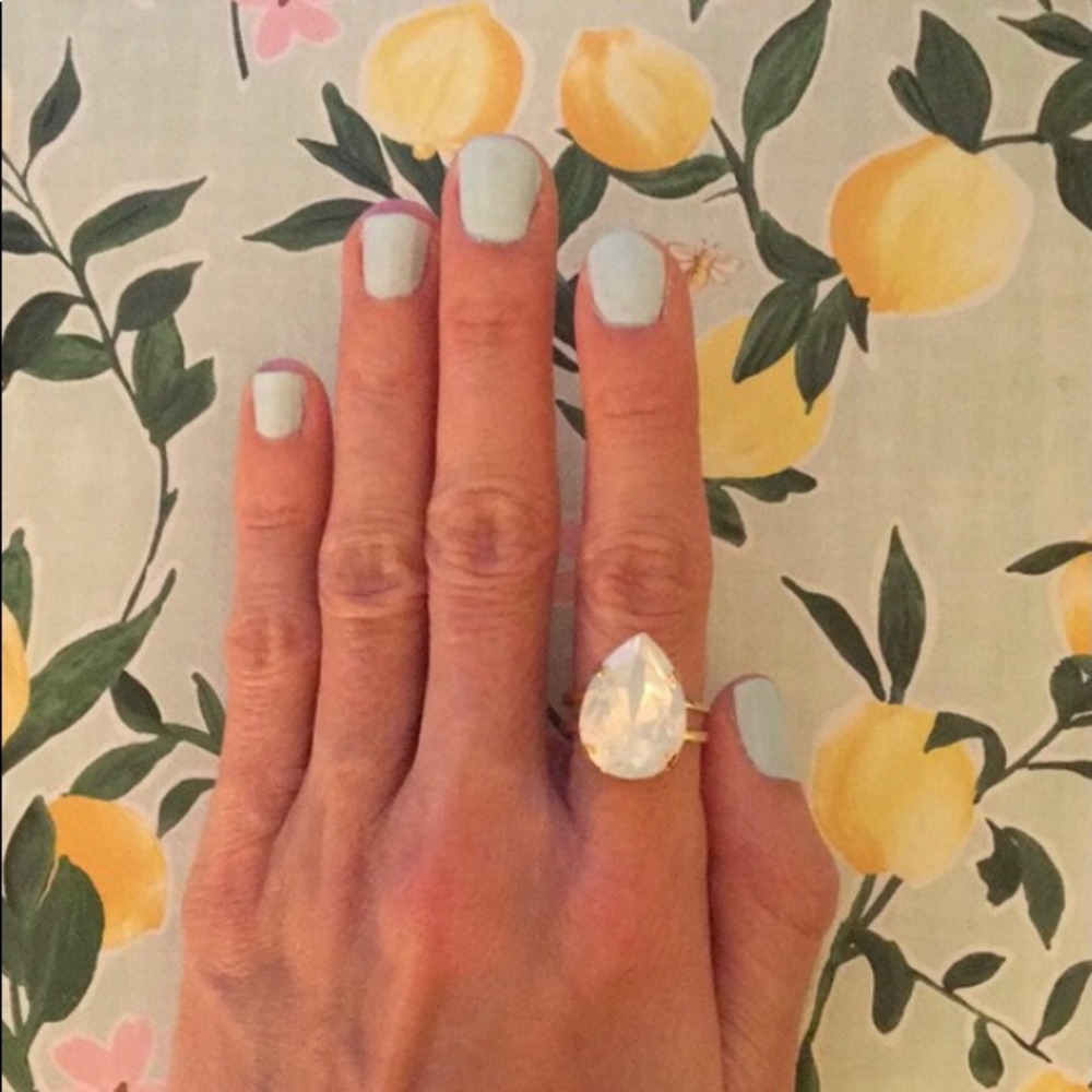 White Opal + Gold Pear Crystal Statement Ring - Picture 8 of 16